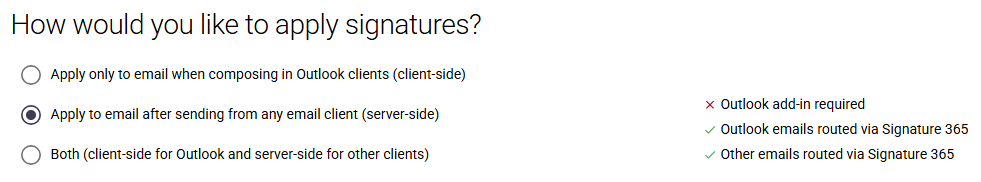 Diagram showing email flow through Signature 365 for server-side signature injection